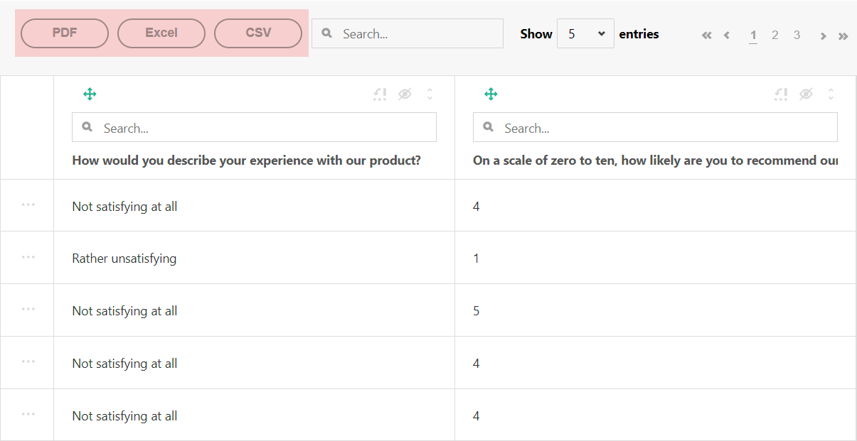 SurveyJS Dashboard: Export survey data to PDF, XLSX, and CSV