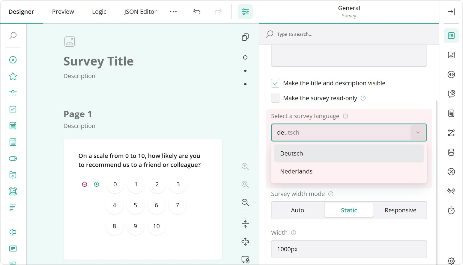 Change the survey language