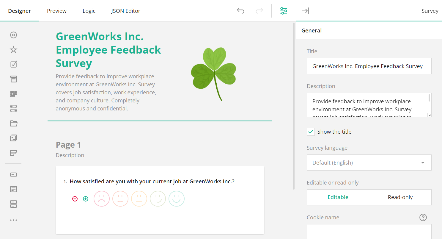 Survey Creator: Configure a form logo, title and description