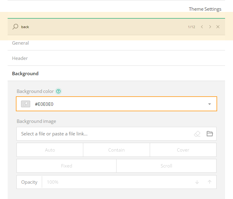 Theme Editor: Search in theme settings