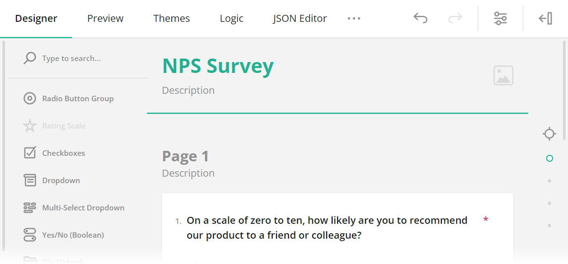 Survey Creator: Toolbox subitems