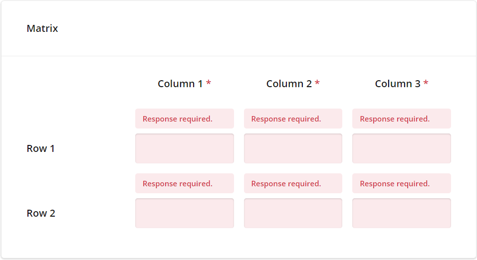 SurveyJS Matrix question: Error messages above matrix cells