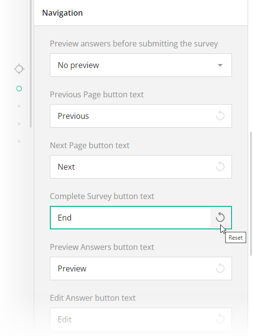 Survey Creator: 'Reset to Default' buttons