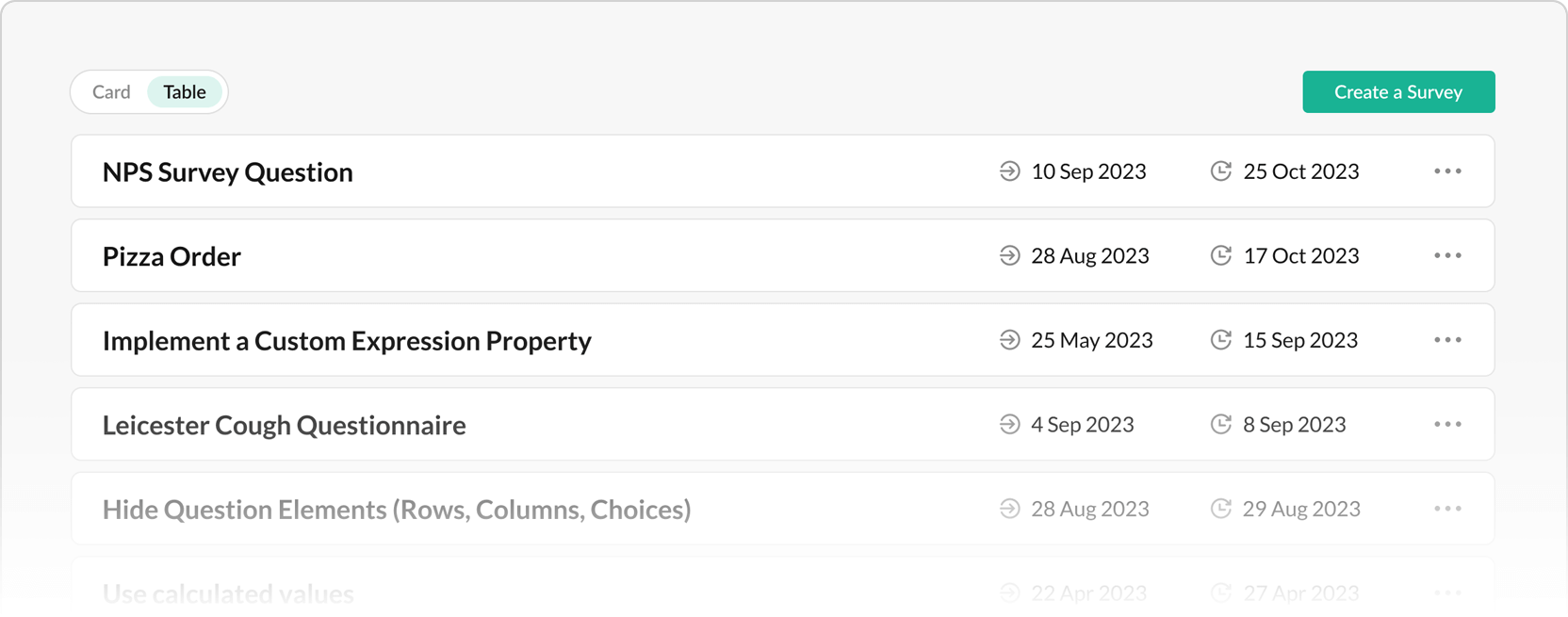 SurveyJS Storage: Table View