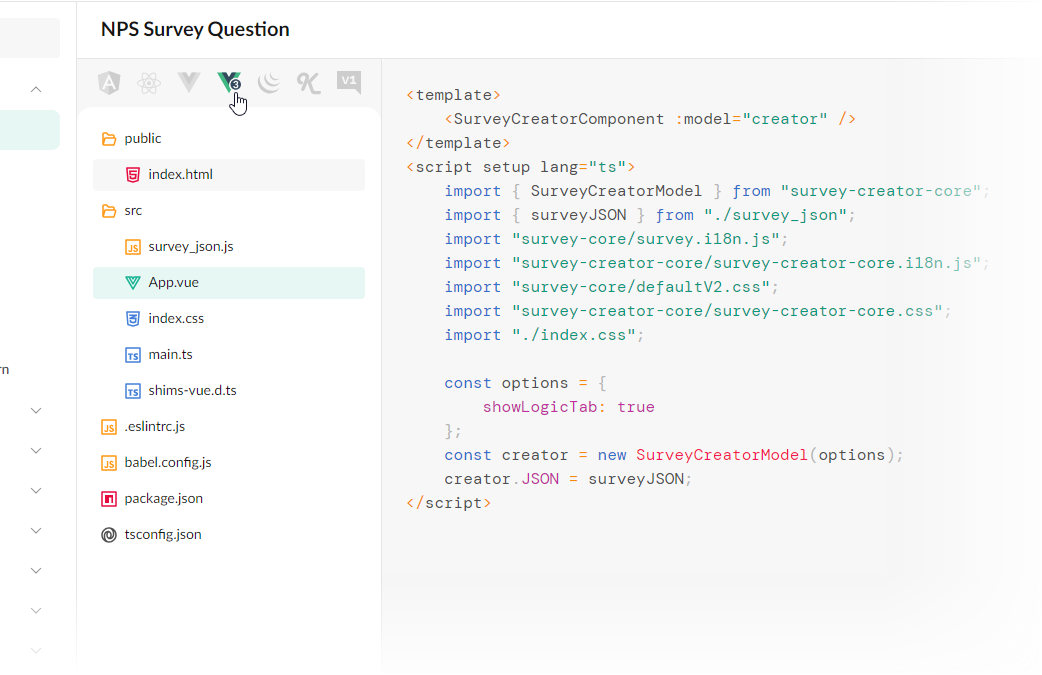Survey Creator: Explore online examples for Vue 3