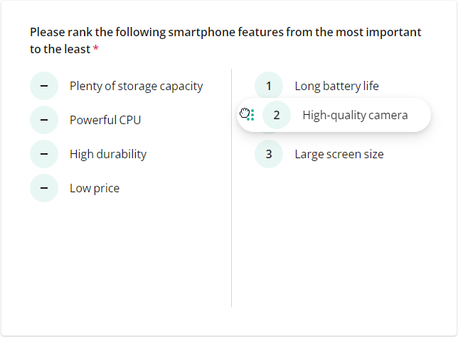 SurveyJS Ranking: Select items to rank