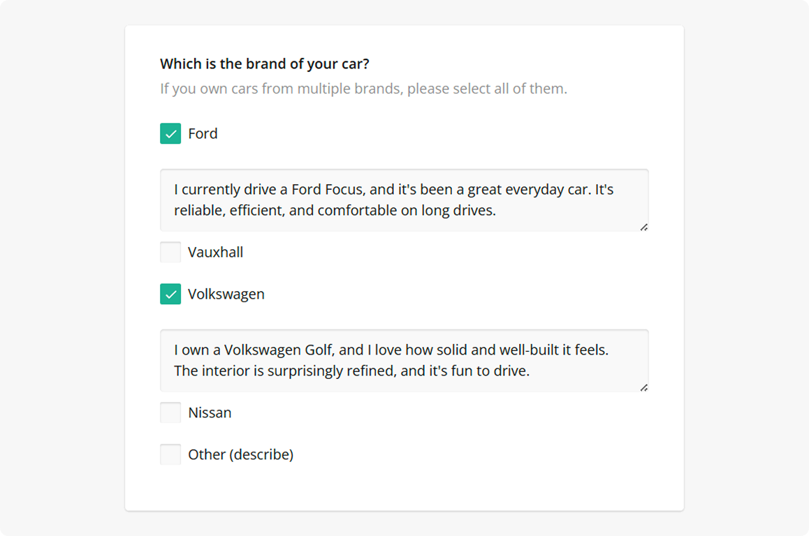 SurveyJS: Comment fields for individual choice options