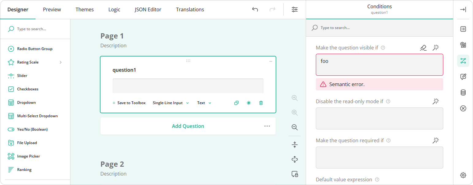 Expression validation: Semantic error