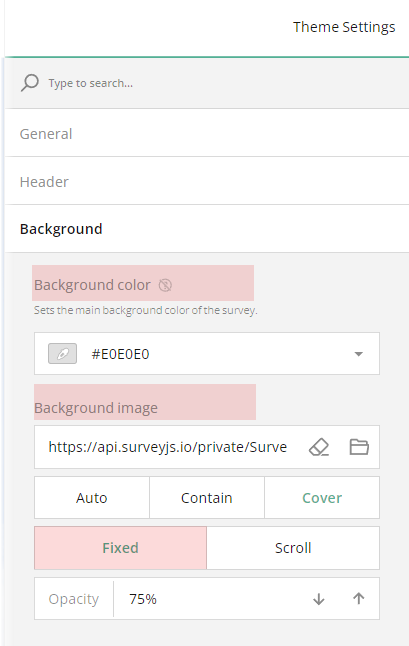 Survey background settings