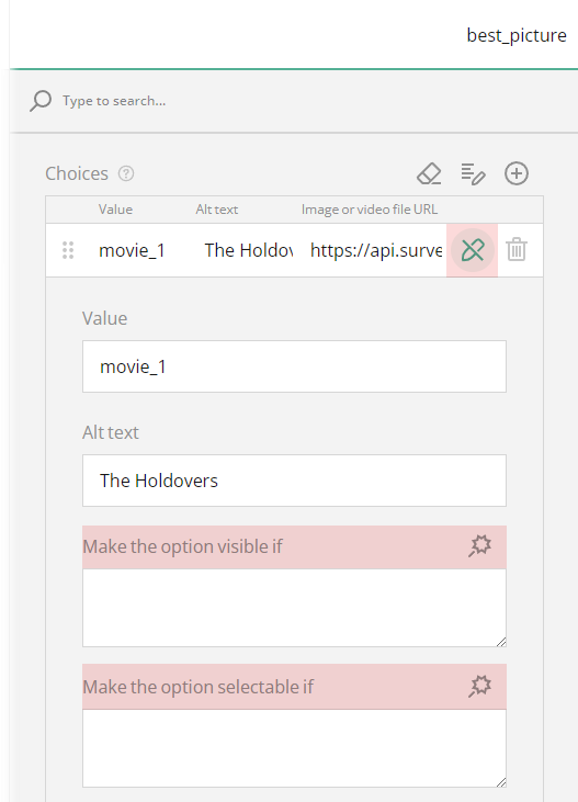 Image picker question: set up display logic rules for choice options