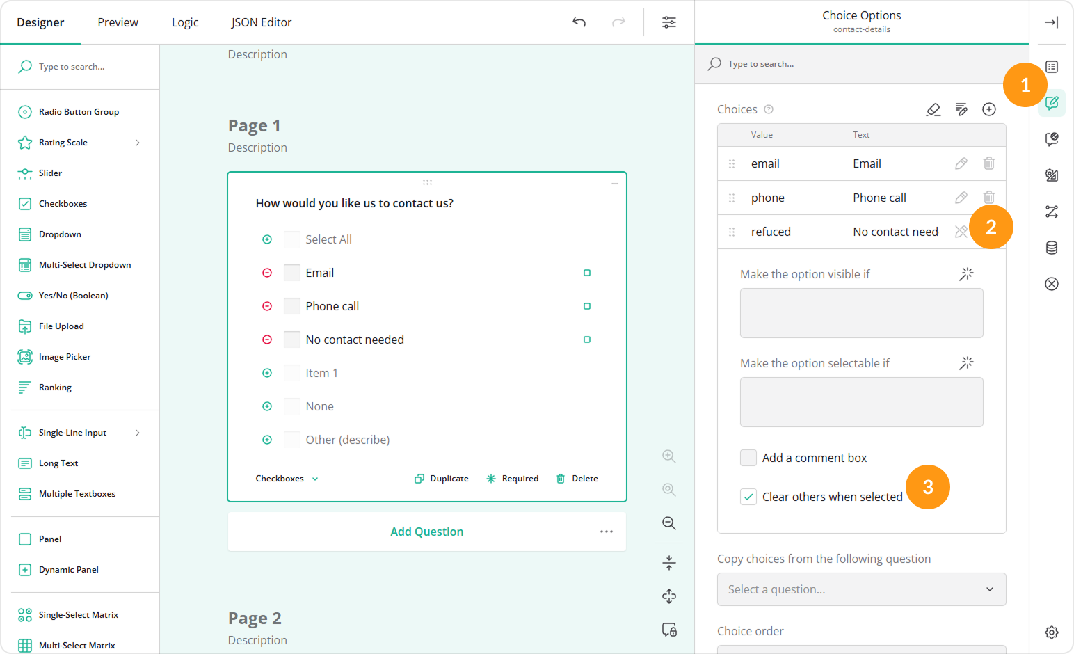 Make a choice option exclusive