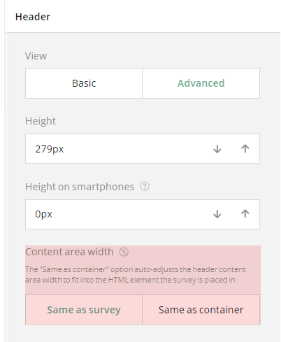 Advanced survey header settings: Area width of the header content