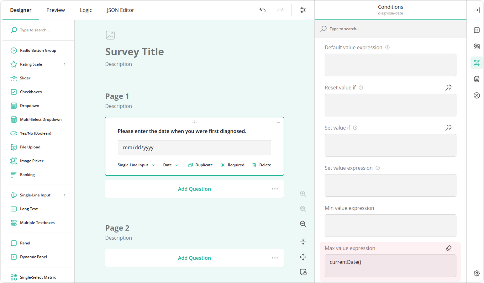 Disable selection of all future dates