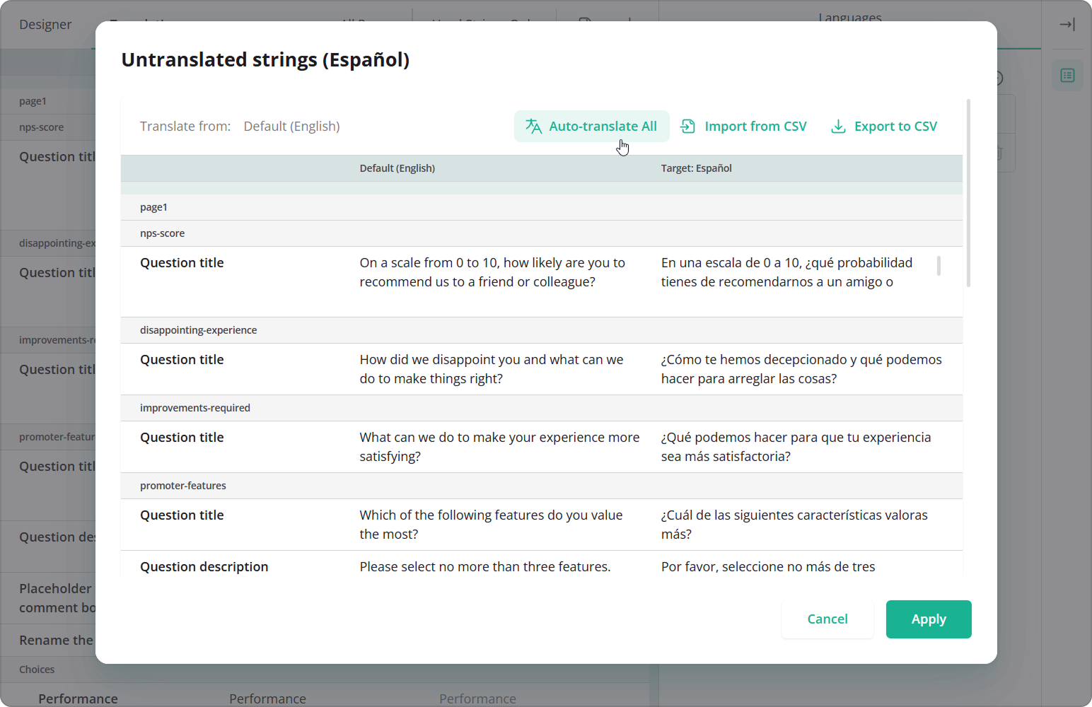 Auto-translation dialog