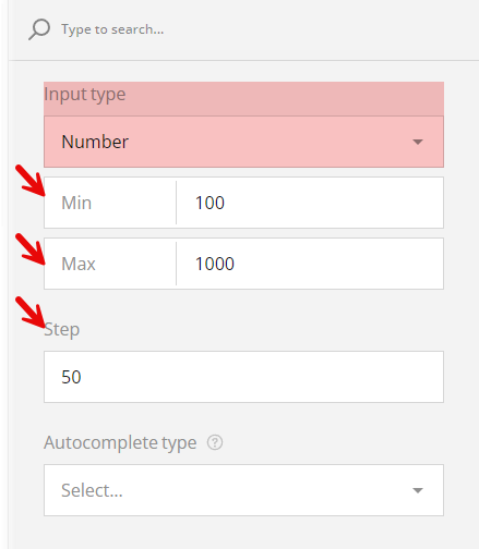 Input type: number