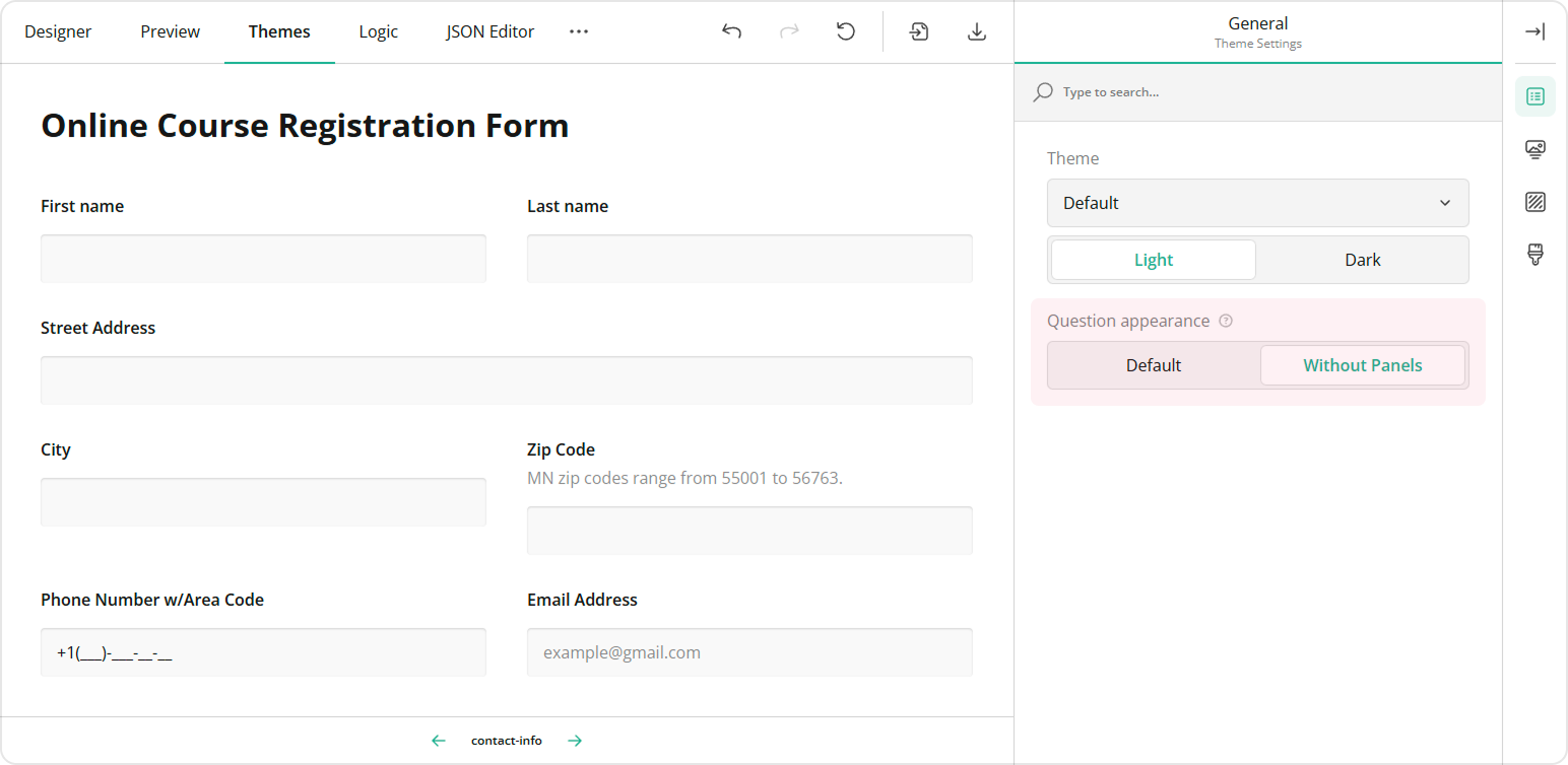 Survey elements without question boxes