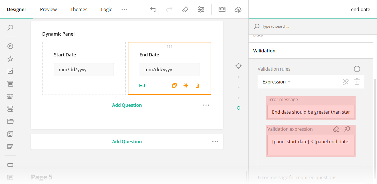 A data validation rule of the expression type