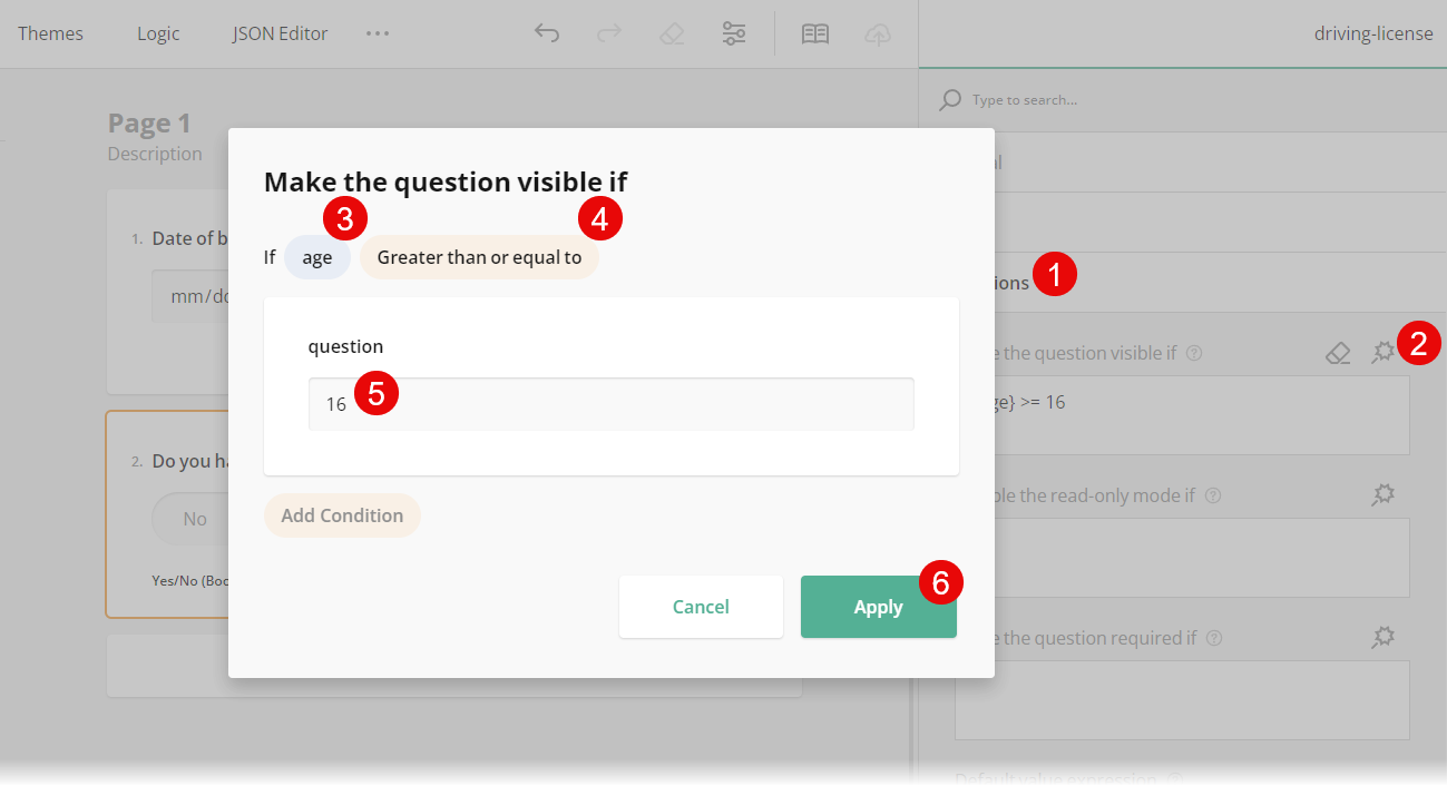 How to make a question visible depending on the custom variable value