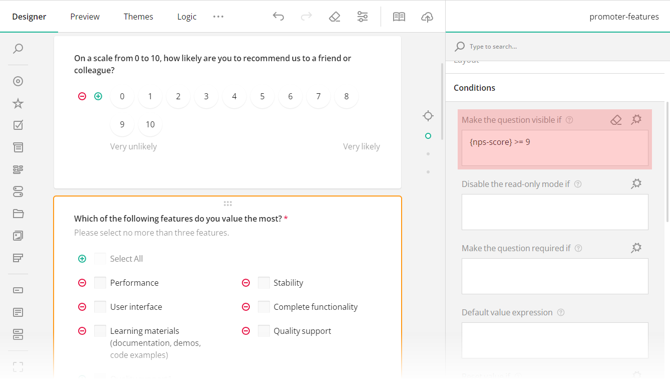 How to specify a conditional visibility expression