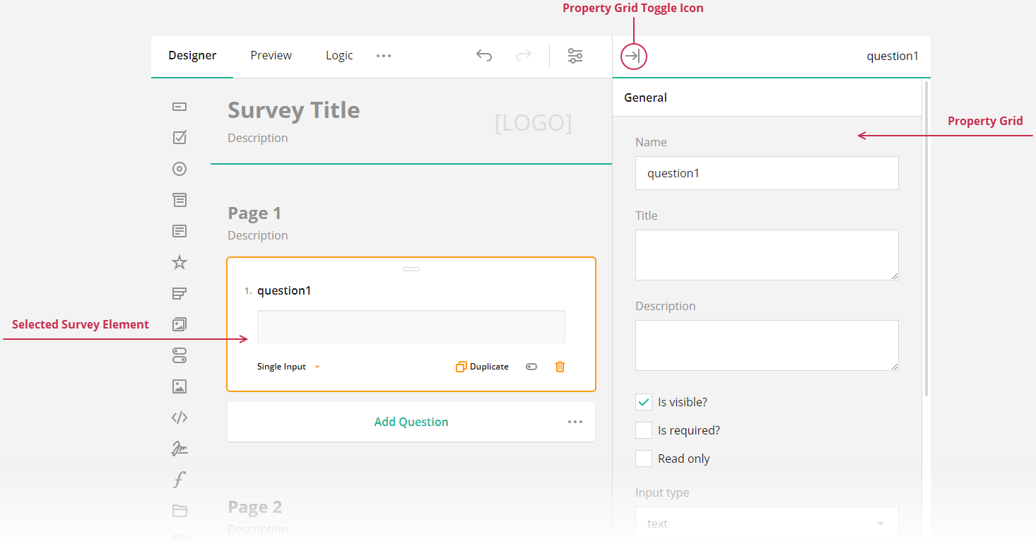 Survey Creator - Property Grid