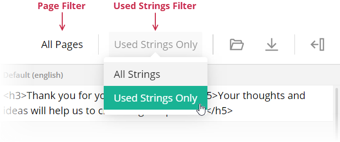 Survey Creator - Filter strings in the Translation tab